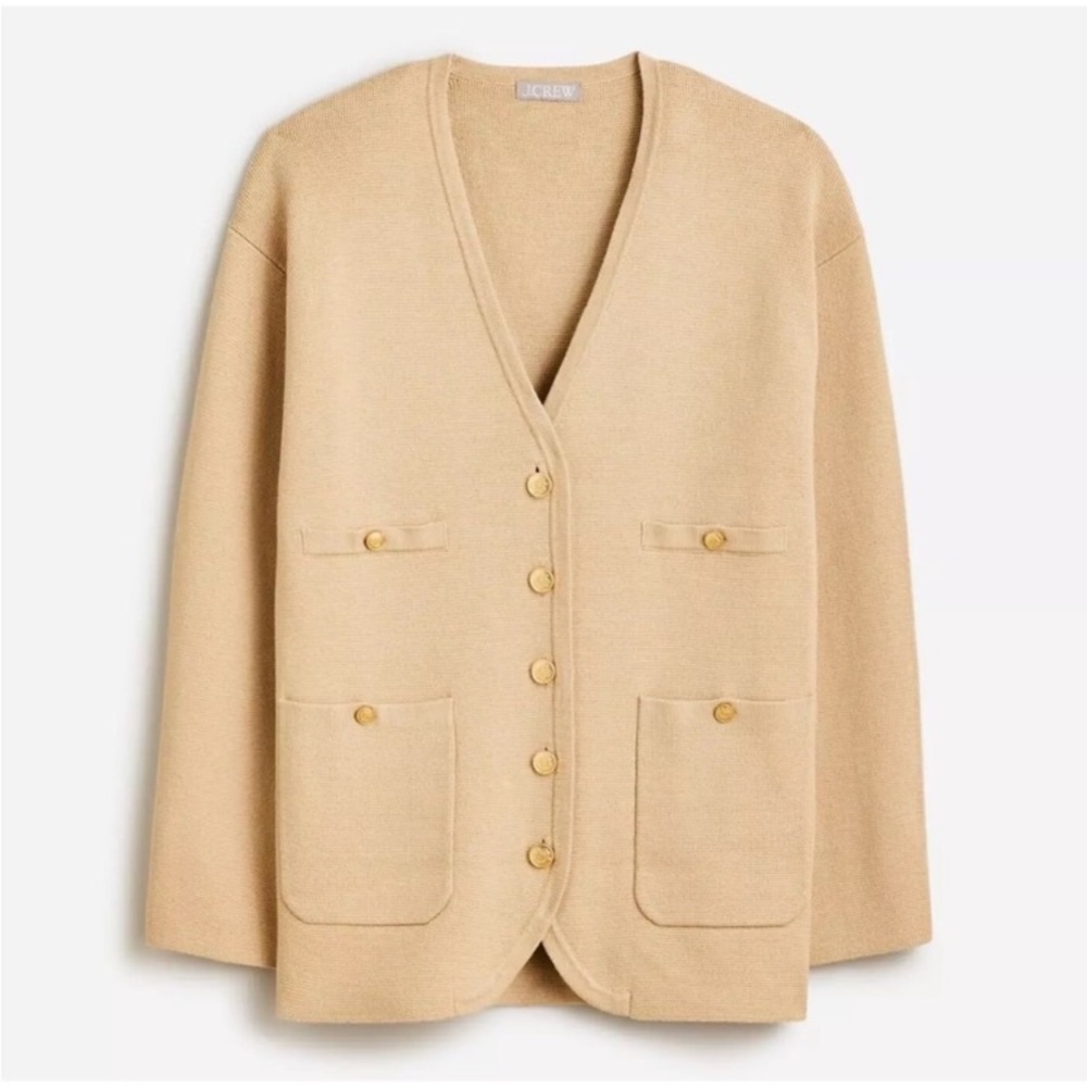 J. Crew Tan Sweater Blazer with Gold Buttons